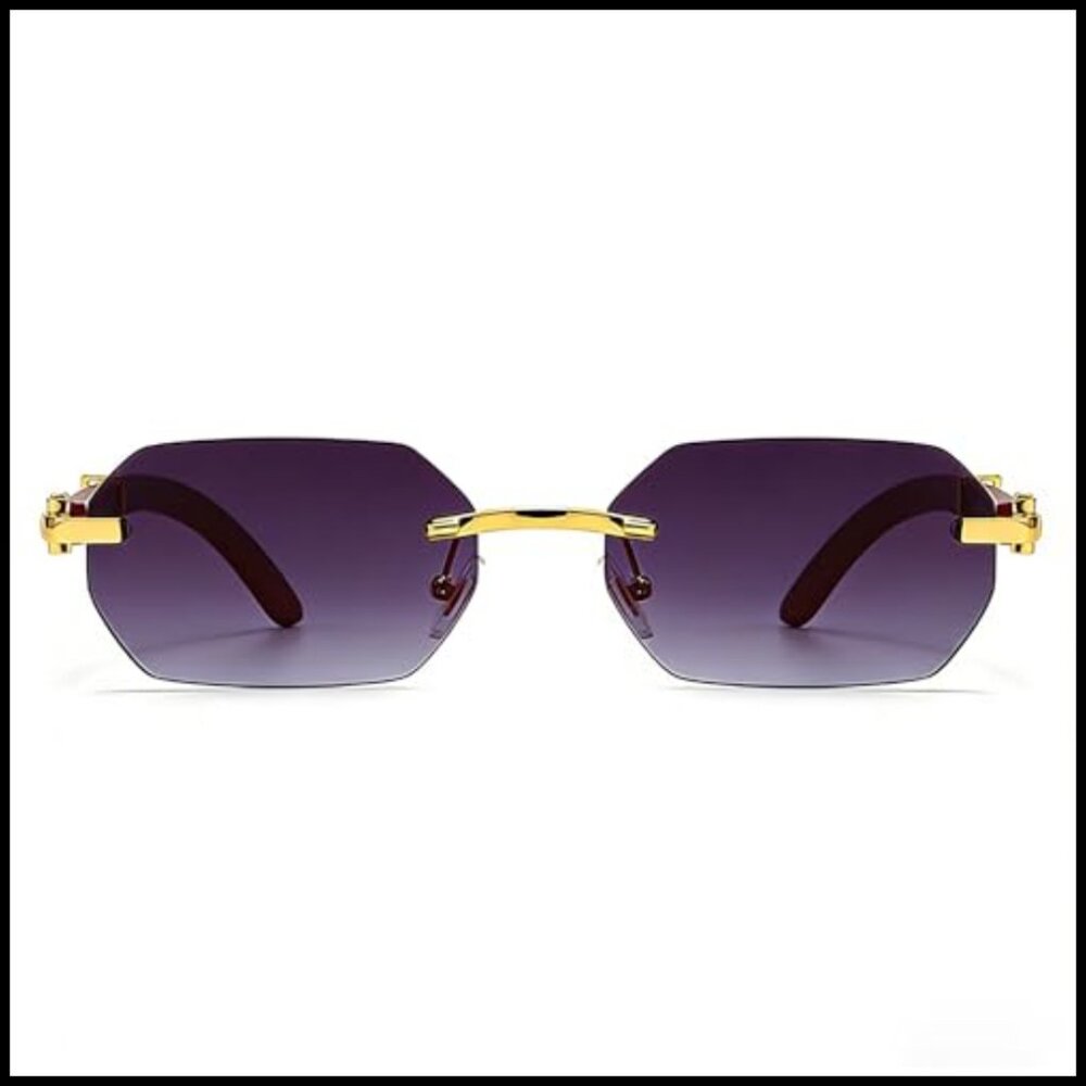 Retro Rimless Rectangle Sunglasses Frameless Mini… - image 2